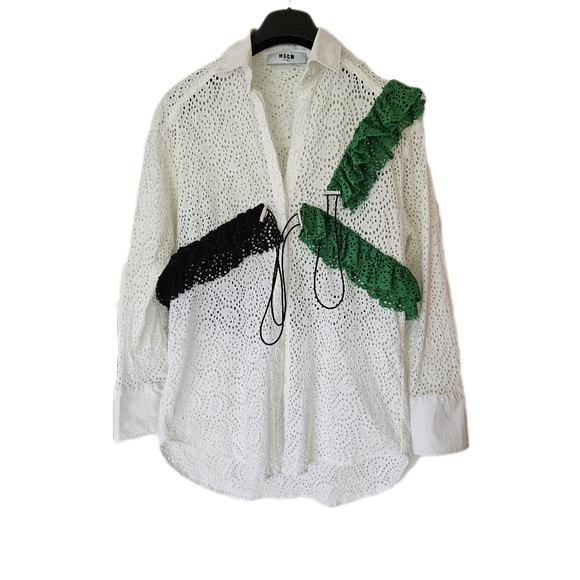 MSGM Other - MSGM Milano Eyelet Cotton White Button Down Shirt Blouse S Ruffle Cover-up